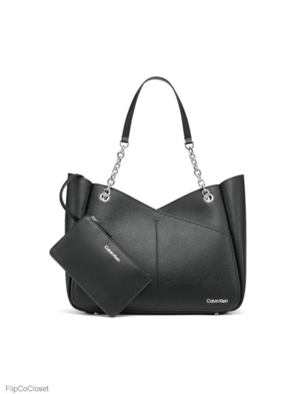 Vegan Leather Chain Tote Satchel with Removable Pouch & Slip Pocket